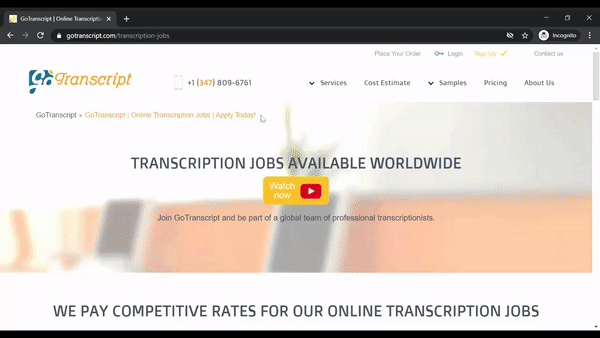 How to register at GoTranscript as a transcriber. Work from home jobs